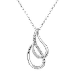 Diamond Pendant Necklace Tear Drop Style in Sterling Silver